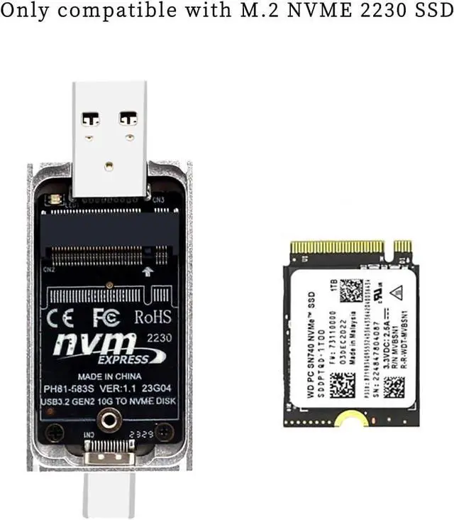 Alt view image 4 of 7 - PH811S-AC M.2 NVME 2230 SSD Enclosure 10G High-Speed Transfer with USB-A +USB-C Dual Header
