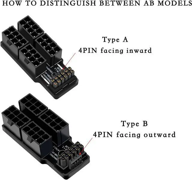 Alt view image 3 of 7 - PH316-48 4 * 8P to ATX3.0 12VH-PWR 12+4P 180 Degree Power Steering Connector 600 W for 40 Series Graphics Card, Black (A Type)