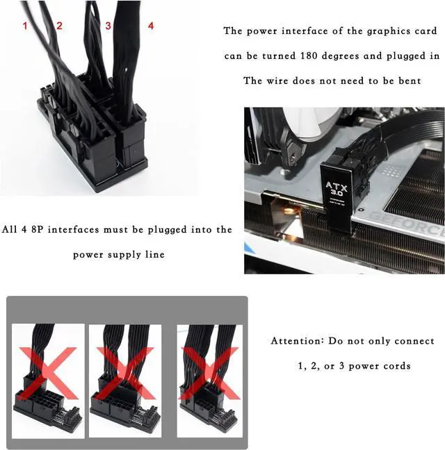 Alt view image 4 of 7 - PH316-48 4 * 8P to ATX3.0 12VH-PWR 12+4P 180 Degree Power Steering Connector 600 W for 40 Series Graphics Card, Black (A Type)