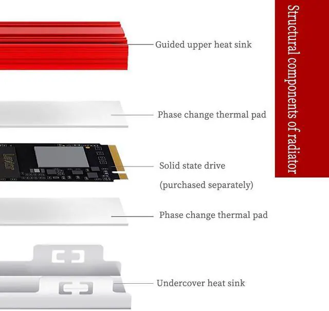 Alt view image 5 of 7 - PH_COOLER1 M.2 SSD Heatsink \u2013 NVMe M.2 2280 Solid-State Drive Aluminum Alloy Heat Spreader (Red)