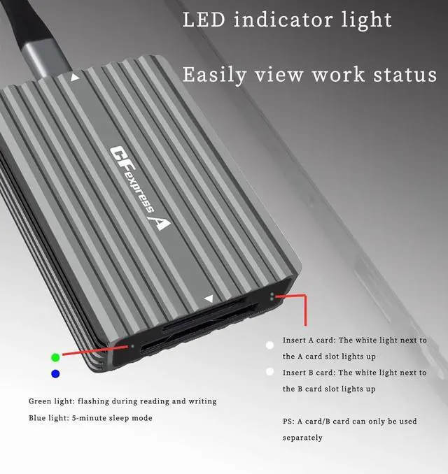 Alt view image 4 of 7 - PH862B CF Express A/B CFE Card Reader 10G USB3.2 High Speed with Aluminum Alloy Heat-Sink C to C/A Cable Compatible with Z6/Z7 1DX3 (PH862B for CFE A/B Card)