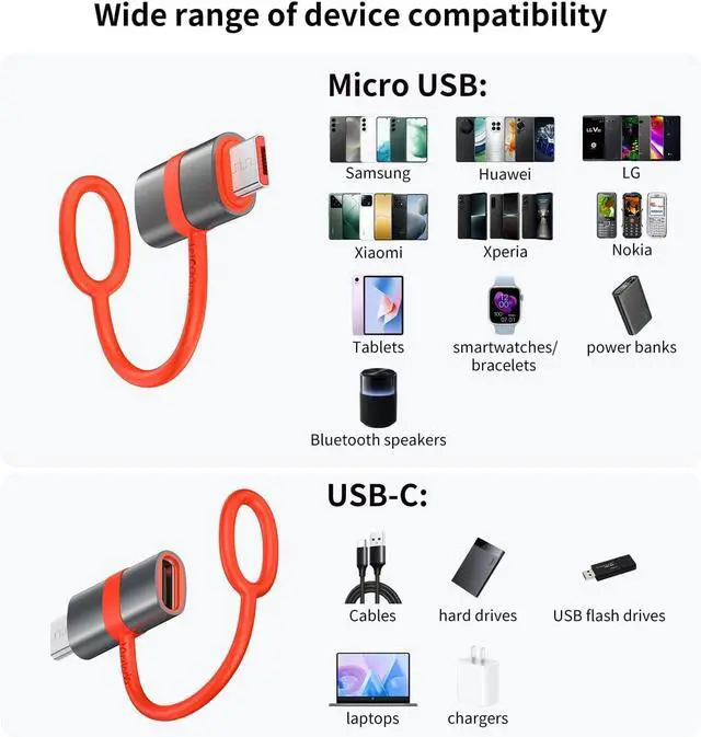 Alt view image 7 of 7 - mcdodo USB-C to Micro USB Adapter with Lanyard-2Pack, Type C Female to Micro USB Male Convert Connector Support Charge & Data Transfer Fit Galaxy S7/S7 Edge,Nexus 5/6 and Micro USB Devices