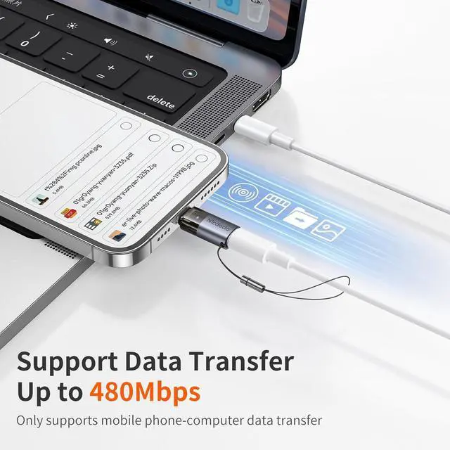 Alt view image 4 of 7 - mcdodo 36W USB-C to Lightning Adapter with Lanyard, Type-C to Lightning Adapter PD Fast Charging for iPhone/AirPods/Original MacBook, Support Charging&Data Transmission