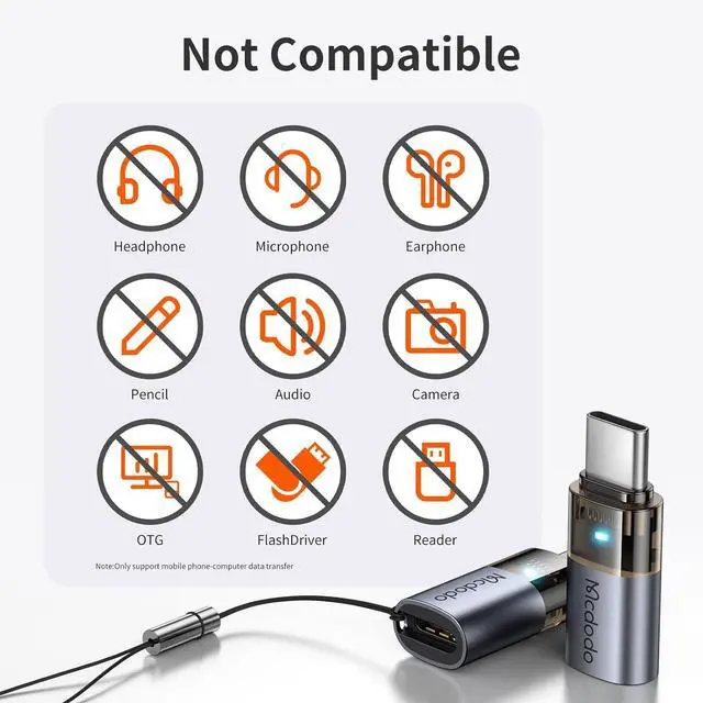 Alt view image 6 of 7 - mcdodo 60W Lightning to USB-C Adapter with Lanyard, Lightning Female to Type-C Male Adapter PD Fast Charging iPhone Charger Cable Converter for iPhone 16 15 Series, iPad,MacBook