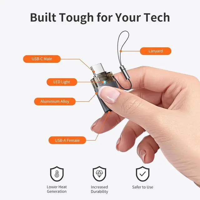 Alt view image 2 of 7 - mcdodo USB to USB C Adapter with Lanyard, USB-C Male to USB 3.0 Female OTG Adapter Fit iPhone 16 15 MacBook Pro/Air,iPad,Microsoft Surface,Galaxy S25 S24 and More Type C Devices
