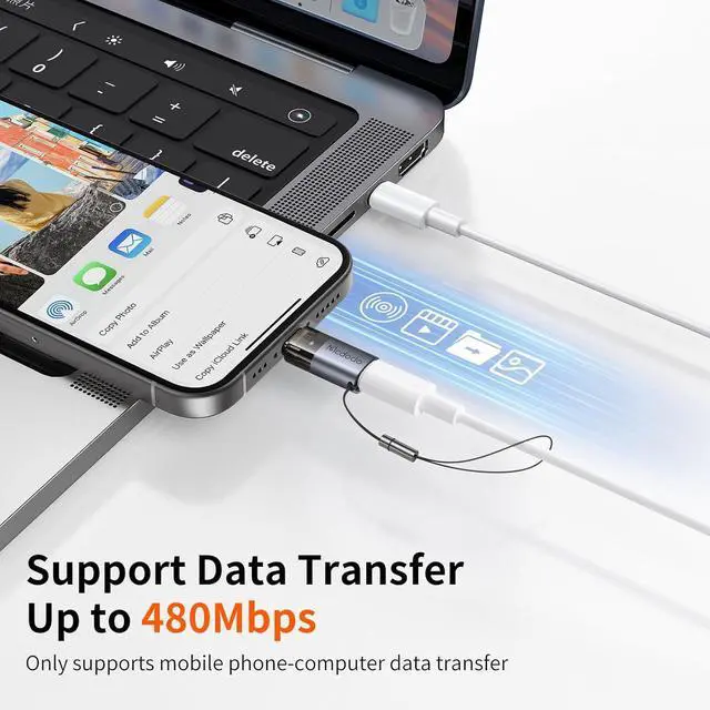 Alt view image 4 of 7 - mcdodo 60W Lightning to USB-C Adapter with Lanyard, Lightning Female to Type-C Male Adapter PD Fast Charging iPhone Charger Cable Converter for iPhone 16 15 Series, iPad,MacBook