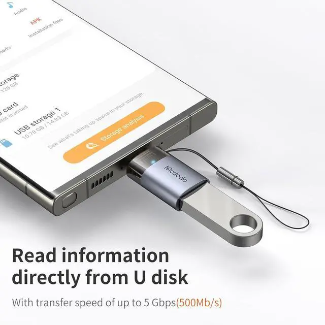 Alt view image 4 of 7 - mcdodo USB to USB C Adapter with Lanyard, USB-C Male to USB 3.0 Female OTG Adapter Fit iPhone 16 15 MacBook Pro/Air,iPad,Microsoft Surface,Galaxy S25 S24 and More Type C Devices