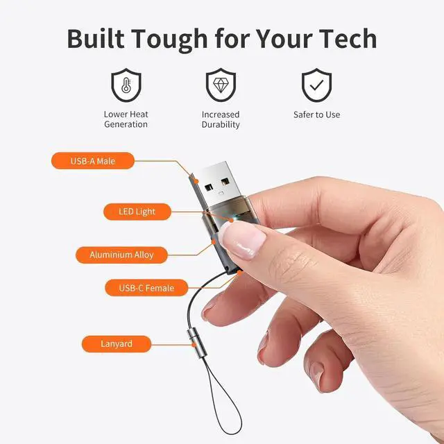 Alt view image 2 of 7 - mcdodo USB-C to USB-A Adapter with Lanyard,USBC Female to USB Male OTG Type-C Charging Cable Converter for iPhone 16 15 14 13 12 Plus,Apple Watch,Airpods,Switch,Galaxy S25