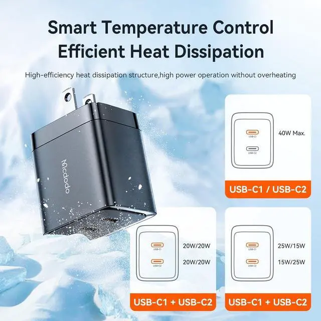 Alt view image 5 of 7 - mcdodo 40W Dual USB C Charger Block Foldable USB-C Fast Charging Wall Charger Power Adapter for iPhone 16 15 Pro ProMax Plus,Galaxy,MacBook,iPad and More