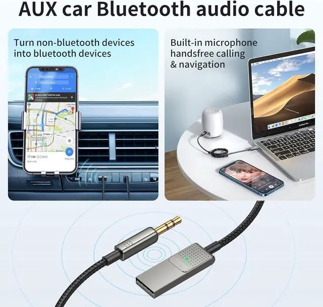 Alt view image 3 of 7 - Mcdodo Aux Bluetooth Adapter 5.3 with Built-in Microphone CD Quality 10M Transmission Bluetooth Receiver USB 2.0 to 3.5mm Wireless Car Kit Auxiliary Incoming Calls Hands-Free Instant Car Start Compati
