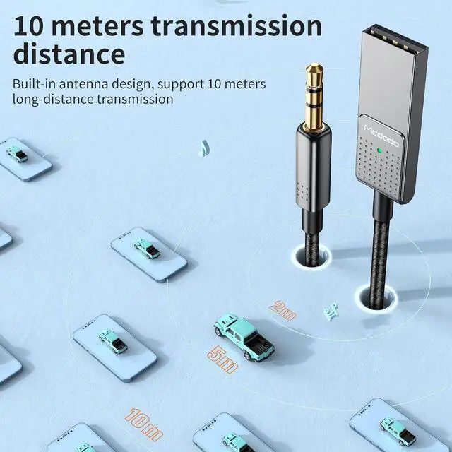 Alt view image 7 of 7 - Mcdodo Aux Bluetooth Adapter 5.3 with Built-in Microphone CD Quality 10M Transmission Bluetooth Receiver USB 2.0 to 3.5mm Wireless Car Kit Auxiliary Incoming Calls Hands-Free Instant Car Start Compati