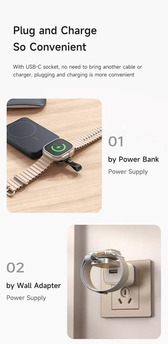 Alt view image 4 of 7 - Mcdodo Portable A-PPLE Watch Magnetic Charger with Lanyard, iwatch Portable Wireless Charger for A-PPLE Watch Series10/9/8/7/6/5/4/3/2/SE/UItra 2/Ultra, Mini&Lightweight(White)