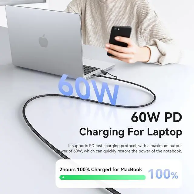 Alt view image 3 of 7 - mcdodo 4-in-1 Charging Cable with Digital Display,60W USB C Multi Charging Cable with Type-C/USB-A/Lightning Port for iPhone 16 15 14 13 iPad Galaxy MacBook and More(4FT)