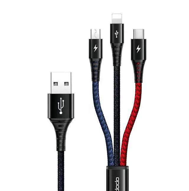 Main image of mcdodo 3 in 1 Multi Charging Cable 4FT, All in One Multiple Charger Cord with USB-A to Type-C/Lightning/Micro USB Port iPhone 16 15 14 13 iPad Galaxy MacBook and More