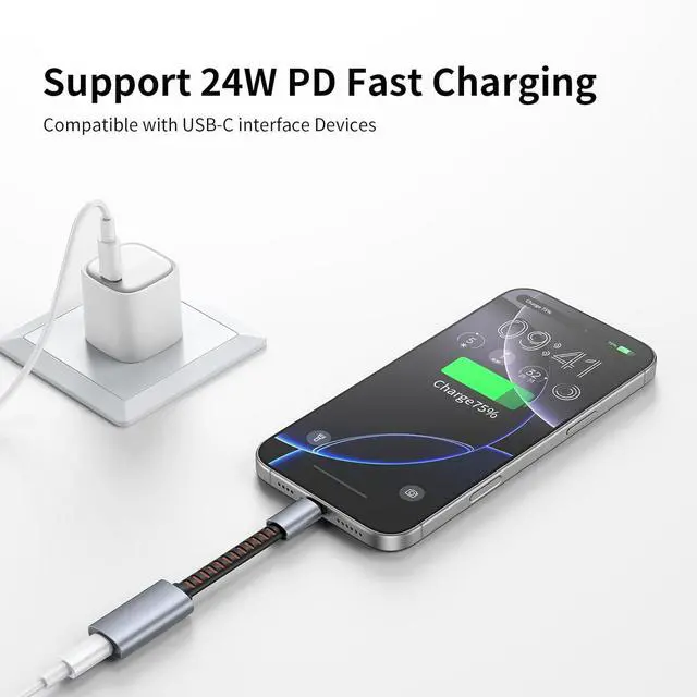 Alt view image 2 of 7 - mcdodo Lightning to USB-C Headphone Audio Adapter, with Charging/Audio/Calls/Data Transfer Funtion Type C Male to Lightning Female Headphone Converter Fit iPhone 16/15 Pro/ProMax/Plus,iPad,MacBook