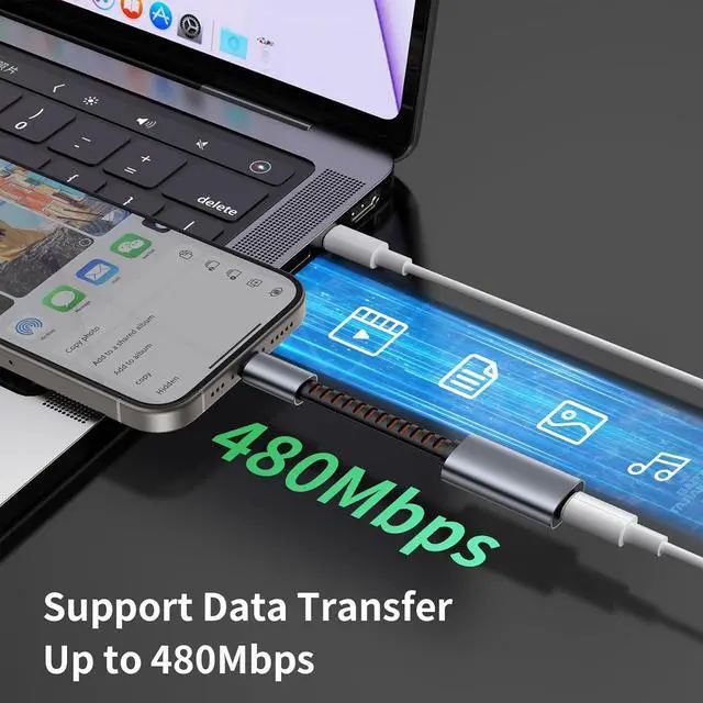Alt view image 3 of 7 - mcdodo Lightning to USB-C Headphone Audio Adapter, with Charging/Audio/Calls/Data Transfer Funtion Type C Male to Lightning Female Headphone Converter Fit iPhone 16/15 Pro/ProMax/Plus,iPad,MacBook