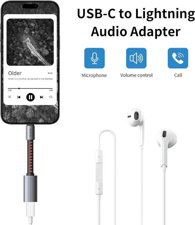 Alt view image 4 of 7 - mcdodo Lightning to USB-C Headphone Audio Adapter, with Charging/Audio/Calls/Data Transfer Funtion Type C Male to Lightning Female Headphone Converter Fit iPhone 16/15 Pro/ProMax/Plus,iPad,MacBook