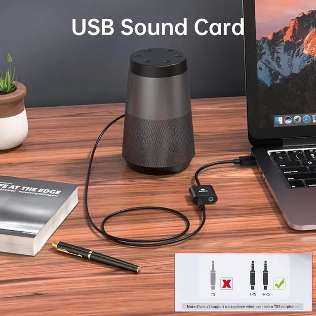 Alt view image 2 of 7 - USB to 3.5mm Jack Audio Adapter External Sound Card with 3.5mm Headphone and Microphone TRS Jack to USB Compatible with Windows, Laptops, Desktops Windows, MAC, Linux, PC, PS5, PS4