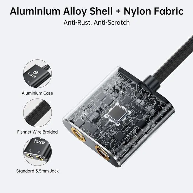 Alt view image 4 of 7 - USB C to 3.5mm Jack Audio Adapter External Sound Card with 3.5mm Headphone and Microphone TRS Jack to USB C Compatible with Windows, Laptops, Desktops Windows, MAC, Linux, PC, PS5, PS4