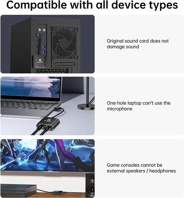 Alt view image 6 of 7 - USB C to 3.5mm Jack Audio Adapter External Sound Card with 3.5mm Headphone and Microphone TRS Jack to USB C Compatible with Windows, Laptops, Desktops Windows, MAC, Linux, PC, PS5, PS4