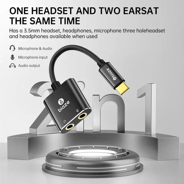 Alt view image 5 of 7 - USB C to 3.5mm Jack Audio Adapter External Sound Card with 3.5mm Headphone and Microphone TRS Jack to USB C Compatible with Windows, Laptops, Desktops Windows, MAC, Linux, PC, PS5, PS4