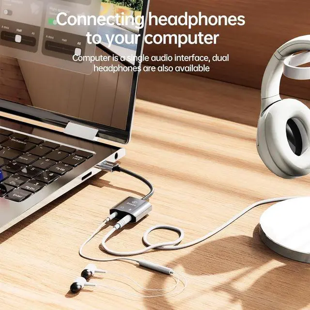 Alt view image 2 of 6 - USB to 3.5mm Jack Audio Adapter External Sound Card with 3.5mm Headphone and Microphone TRS Jack to USB Compatible with Windows, Laptops, Desktops Windows, MAC, Linux, PC, PS5, PS4(Grey)