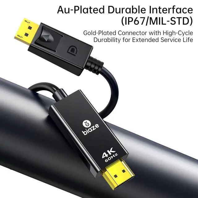 Alt view image 2 of 5 - DP to HDMI Cable 4K 60Hz Gold Plated, 10ft/3m DisplayPort to HDMI Male to Male Adapter Cable for PC Laptop TV Monitor Projector, Gold Plated Interface(DisplayPort to HDMI)