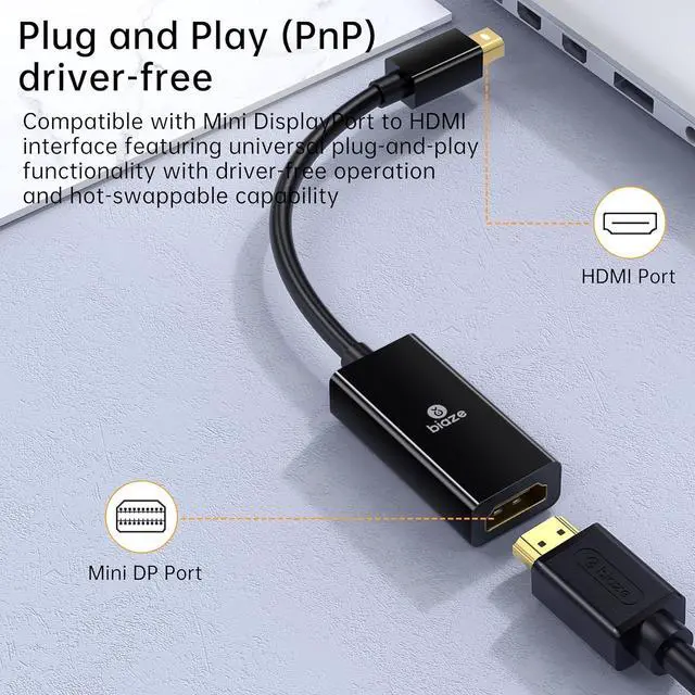 Alt view image 4 of 6 - Mini DisplayPort to HDMI Converter for MacBook Pro/Air/Microsoft Surface Pro/D-ell/H-P Thunderbolt to HDMI Adapter 4K@60Hz, Projector Display Adapter, (Mini DisplayPort to HDMI Converter)