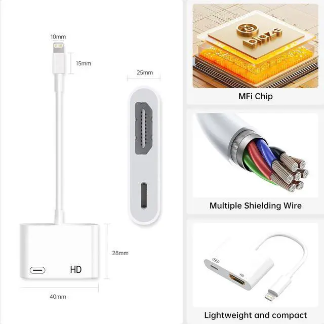 Alt view image 4 of 4 - Lightning to HDMI Adapter 1080P 60Hz with Power Delivery - HD Video Converter for iPhone 14/13/12/11 Pro Max/X/8/7, iPad Pro/Air/Mini(Lightning to HDMI Adapter)