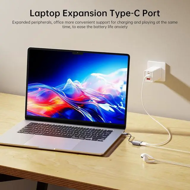 Alt view image 4 of 7 - USB\u2011C to 3.5 mm Headphone & Charger Adapter \u2013 60 W PD Fast Charging, Hi\u2011Res DAC, Call\u2011Ready, Compact Aluminium Splitter for Phone/Android/Tablet