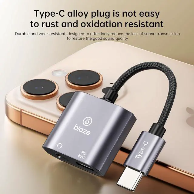 Alt view image 5 of 7 - USB\u2011C to 3.5 mm Headphone & Charger Adapter \u2013 60 W PD Fast Charging, Hi\u2011Res DAC, Call\u2011Ready, Compact Aluminium Splitter for Phone/Android/Tablet
