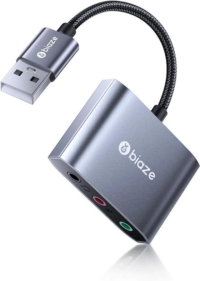 Main image of USB to 3.5mm Jack Audio Adapter External Sound Card with Dual 3.5mm Headphone and Microphone TRS Jack to USB Compatible with Windows, Laptops, Desktops Windows, MAC, Linux, PC, PS5, PS4