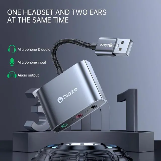 Alt view image 2 of 6 - USB to 3.5mm Jack Audio Adapter External Sound Card with Dual 3.5mm Headphone and Microphone TRS Jack to USB Compatible with Windows, Laptops, Desktops Windows, MAC, Linux, PC, PS5, PS4