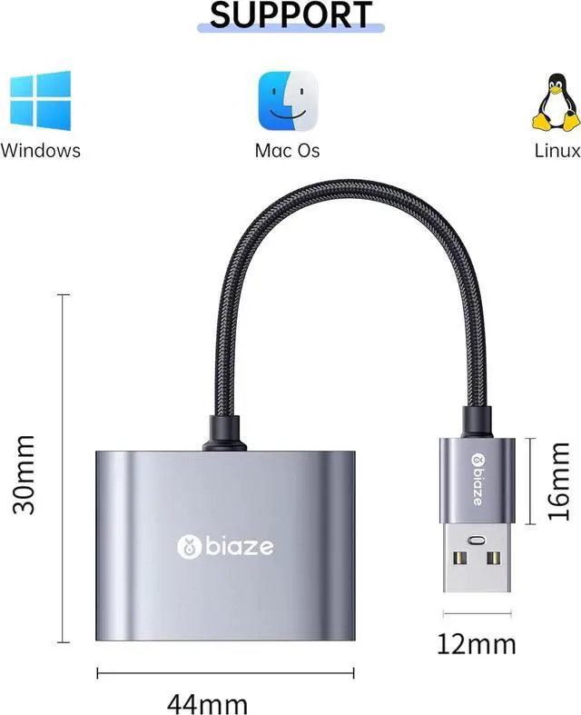 Alt view image 5 of 6 - USB to 3.5mm Jack Audio Adapter External Sound Card with Dual 3.5mm Headphone and Microphone TRS Jack to USB Compatible with Windows, Laptops, Desktops Windows, MAC, Linux, PC, PS5, PS4