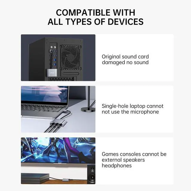 Alt view image 6 of 6 - USB to 3.5mm Jack Audio Adapter External Sound Card with Dual 3.5mm Headphone and Microphone TRS Jack to USB Compatible with Windows, Laptops, Desktops Windows, MAC, Linux, PC, PS5, PS4