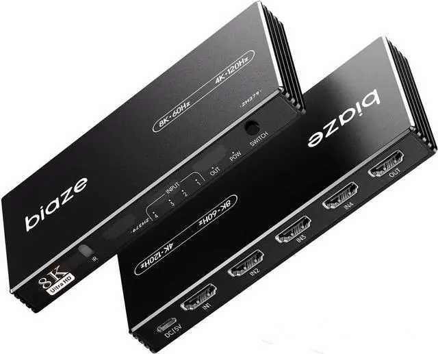 Main image of HDMI Switch 4 in 1 Out 8K@60Hz 4K@120Hz, 4 Ports HDMI 2.1 Switcher Selector with Remote Support 48Gbps HDR 10+ Dolby Vision/Atmos HDCP 2.3 CEC for PS5/4 Xbox Apple TV Game PC Roku