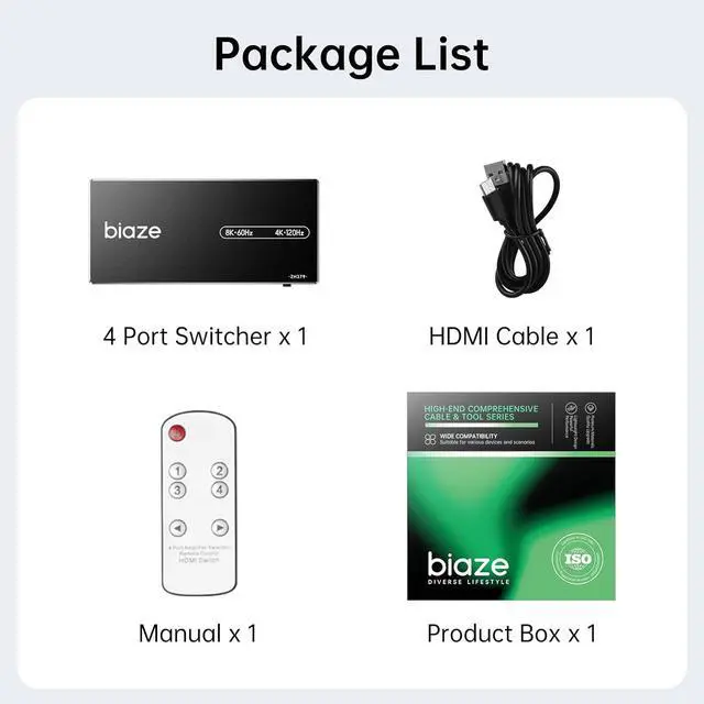 Alt view image 7 of 7 - HDMI Switch 4 in 1 Out 8K@60Hz 4K@120Hz, 4 Ports HDMI 2.1 Switcher Selector with Remote Support 48Gbps HDR 10+ Dolby Vision/Atmos HDCP 2.3 CEC for PS5/4 Xbox Apple TV Game PC Roku