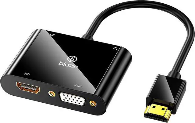 Main image of HDMI to VGA and HDMI Adapter, Dual Output 1080P Video Converter with Audio, USB-Powered HDMI Splitter for Laptop, TV Box, Projector, Monitor