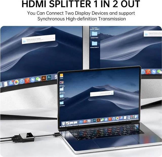 Alt view image 4 of 7 - HDMI to VGA and HDMI Adapter, Dual Output 1080P Video Converter with Audio, USB-Powered HDMI Splitter for Laptop, TV Box, Projector, Monitor