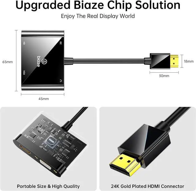 Alt view image 6 of 7 - HDMI to VGA and HDMI Adapter, Dual Output 1080P Video Converter with Audio, USB-Powered HDMI Splitter for Laptop, TV Box, Projector, Monitor