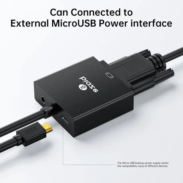 Alt view image 4 of 7 - HDMI to VGA Adapter with 3.5mm Audio & USB Power \u2013 1080P Converter for Laptop, TV Box, PS4, Monitor & Projector