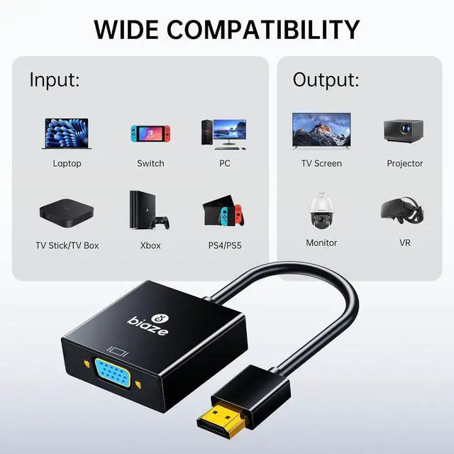 Alt view image 7 of 7 - HDMI to VGA Adapter with 3.5mm Audio & USB Power \u2013 1080P Converter for Laptop, TV Box, PS4, Monitor & Projector