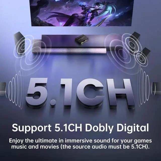 Alt view image 2 of 7 - 4K HDMI Audio Extractor Converter, HDMI Audio Video Splitter Adapter + Optical Toslink SPDIF Digital Audio + L/R Stereo Analog Audio Compatible with Fire Stick Blu-Ray Player TV Box