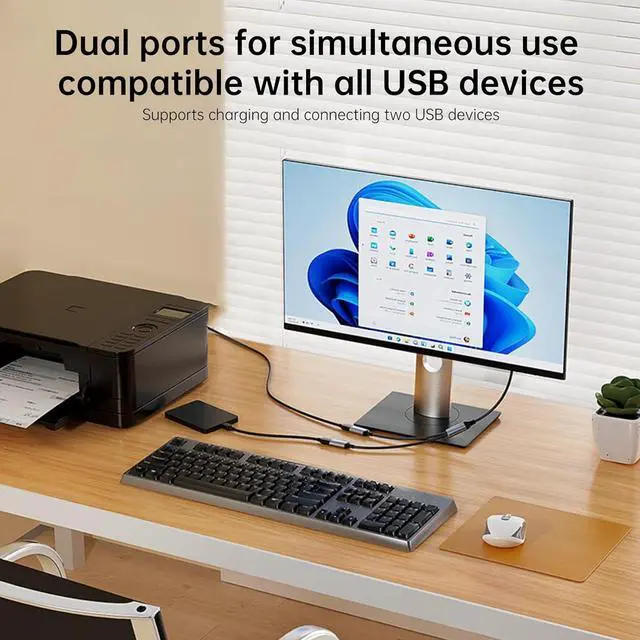 Alt view image 3 of 7 - USB Splitter 1 in 2 Out, USB A Male to Dual Female Extension Cord Adapter Data Power Charger USB 2.0 Splitter Y Cable for Mac, PC, TV, Laptop, Keyboard, PS4/PS5