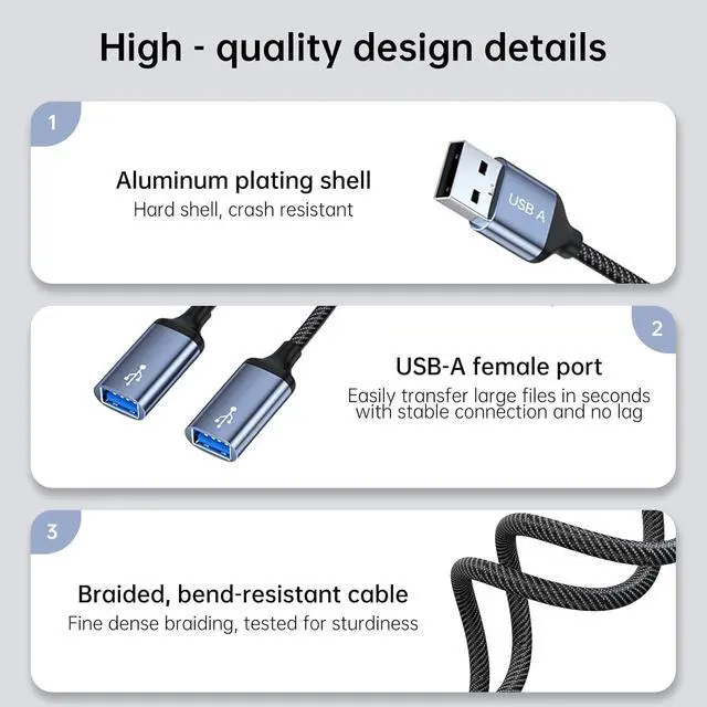 Alt view image 6 of 7 - USB Splitter 1 in 2 Out, USB A Male to Dual Female Extension Cord Adapter Data Power Charger USB 2.0 Splitter Y Cable for Mac, PC, TV, Laptop, Keyboard, PS4/PS5
