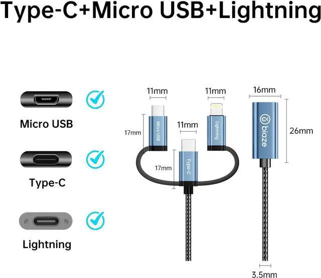 Alt view image 4 of 7 - 3-in-1 USB C/Micro USB/Lightning Male to USB 3.0 Female Adapter, iPhone OTG Cable Adapter Compatible with MacBook Pro/Air, iPhone 16/15 Series, SAM-SUNG Galaxy S25/S24/S23