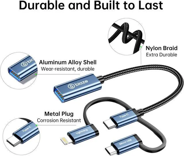 Alt view image 5 of 7 - 3-in-1 USB C/Micro USB/Lightning Male to USB 3.0 Female Adapter, iPhone OTG Cable Adapter Compatible with MacBook Pro/Air, iPhone 16/15 Series, SAM-SUNG Galaxy S25/S24/S23