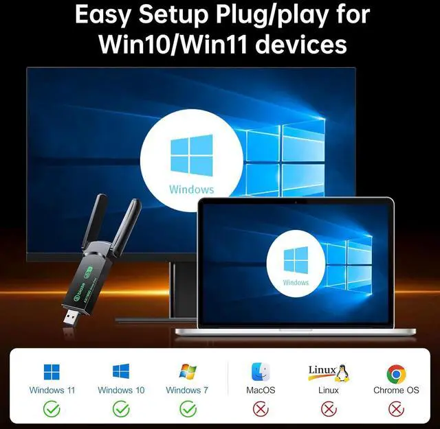 Alt view image 6 of 6 - WiFi 6 USB 3.0 Wireless Adapter AX1800 Dual Band 1800Mbps - High Gain Antenna, Driver-Free for Desktop/Laptop, Ultrafast 802.11ax Internet Receiver (WiFi6 1800Mbps)
