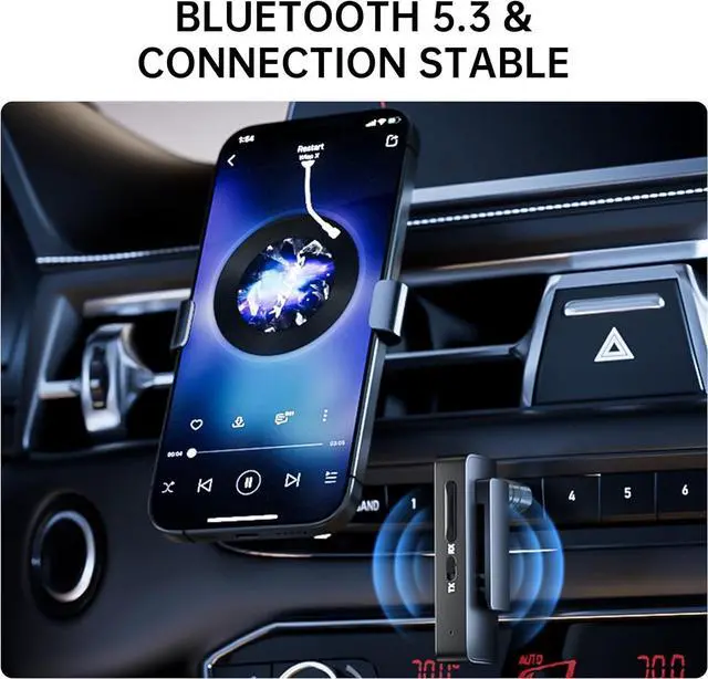 Alt view image 3 of 6 - Bluetooth 5.3 Transmitter and Receiver, Plug and Play 3.5mm Audio Adapter, Wireless Car Aux & Headphone Adapter for Phone, Switch, TV, PC