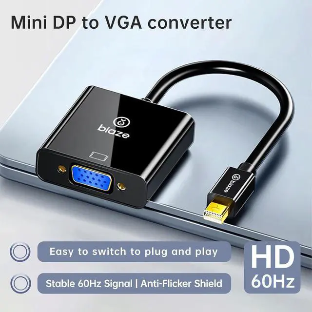 Alt view image 2 of 7 - Mini DisplayPort to VGA Adapter  1080P HD Video Converter for MacBook, Surface, Laptop & Projector
